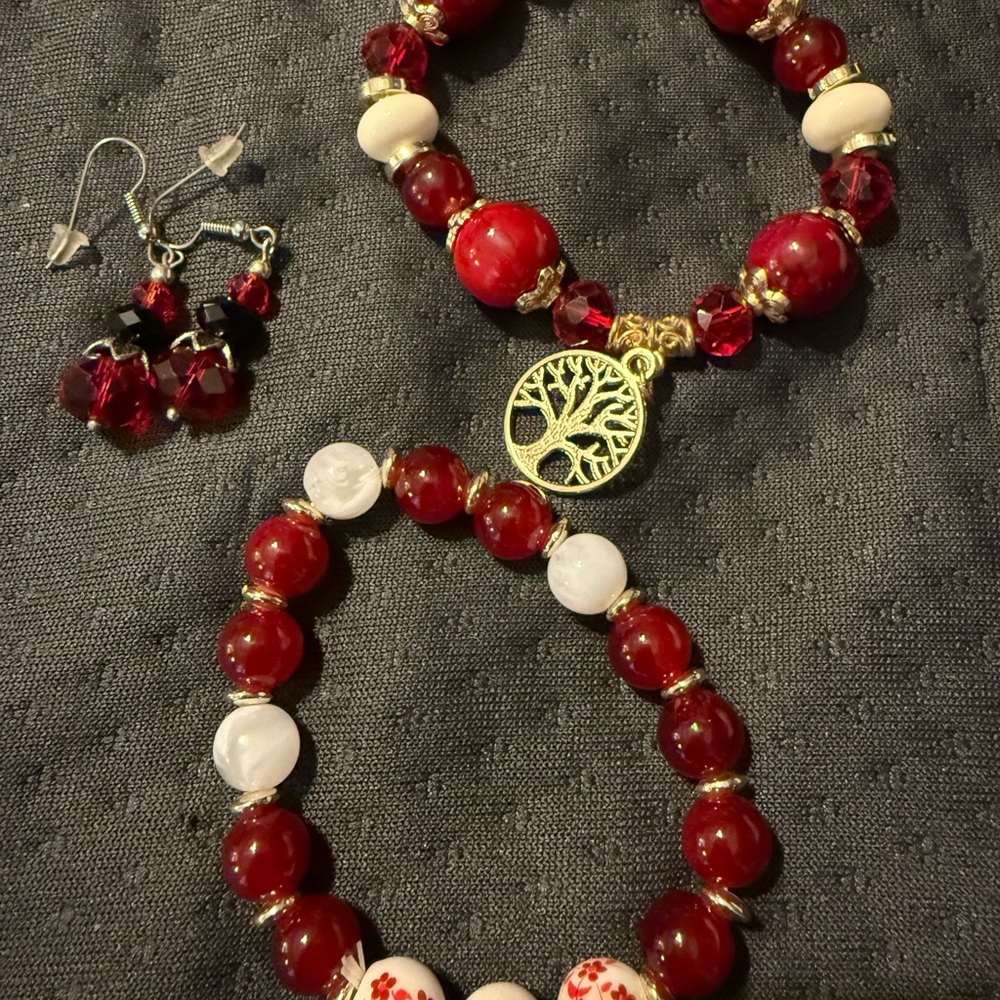 Elegant Red and Gold Tree of Life Jewelry Set